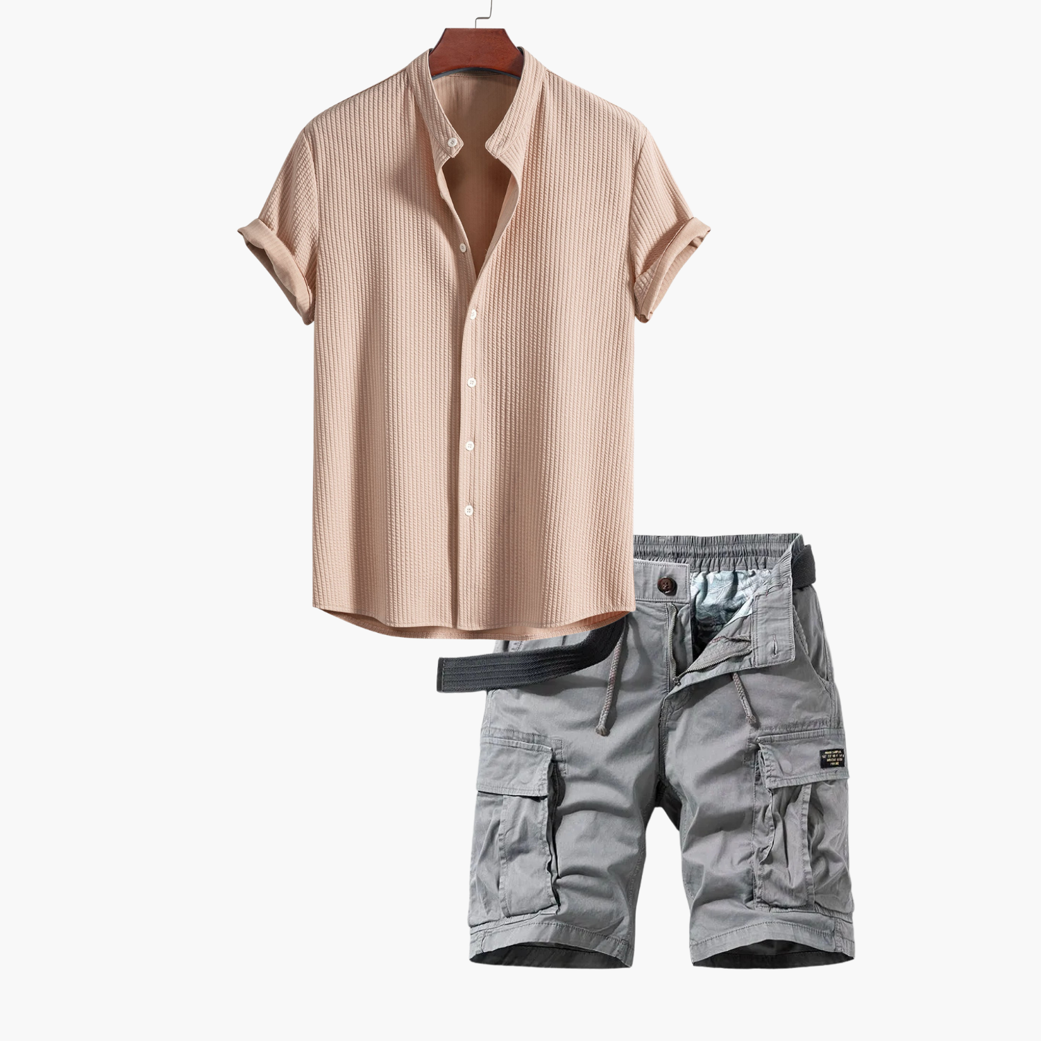 Ensemble homme chemise col mao cargo