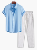 Ensemble homme chemise col mao et pantalon
