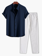 Ensemble homme chemise col mao et pantalon
