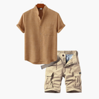 Ensemble homme col mao et short cargo