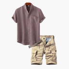 Ensemble homme col mao et short cargo