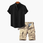 Ensemble homme col mao et short cargo