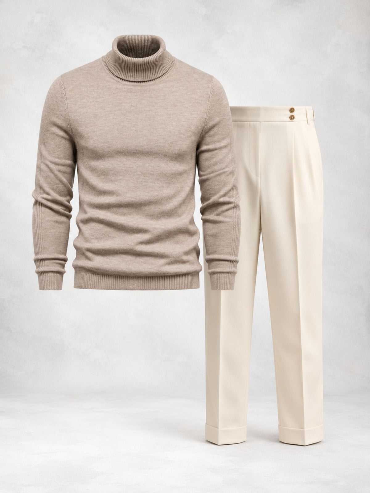 Ensemble homme maille col roulé pantalon à pinces