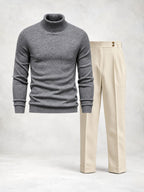 Ensemble homme maille col roulé pantalon à pinces