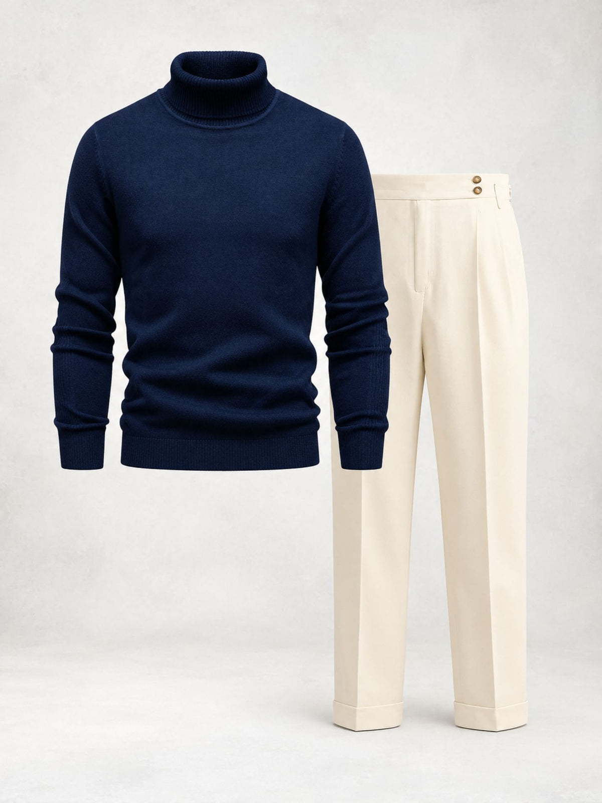 Ensemble homme maille col roulé pantalon à pinces