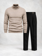 Ensemble homme maille col roulé pantalon à pinces