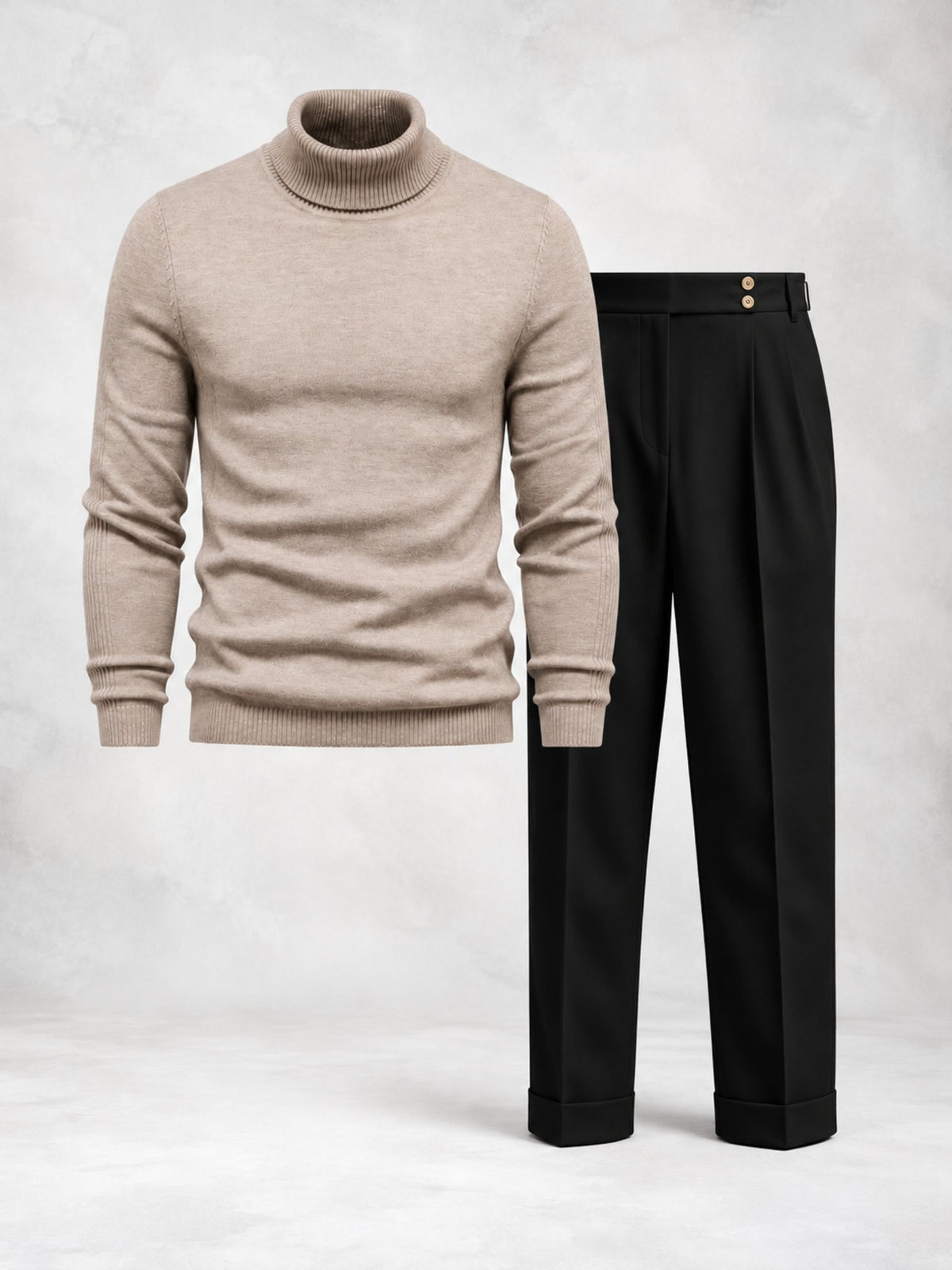 Ensemble homme maille col roulé pantalon à pinces