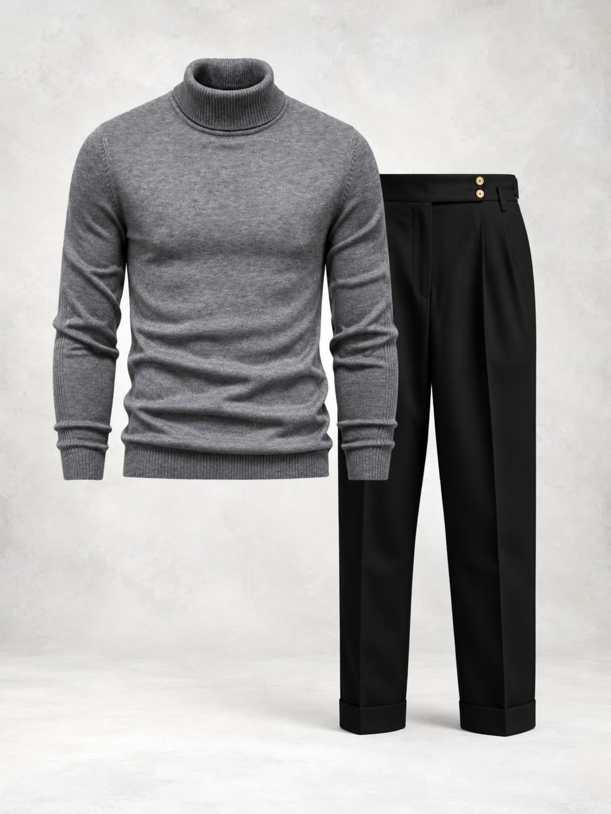 Ensemble homme maille col roulé pantalon à pinces