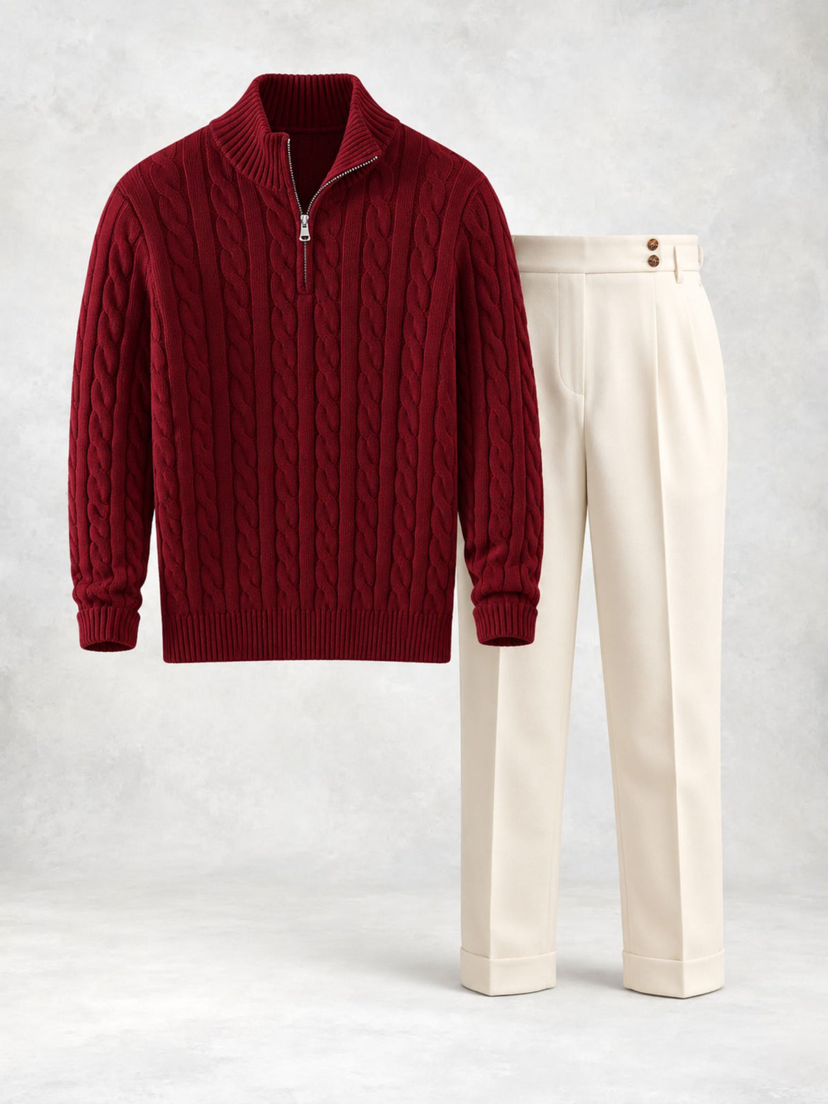Ensemble homme pull maille torsadée demi-zip et pantalon