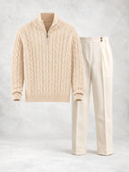 Ensemble homme pull maille torsadée demi-zip et pantalon