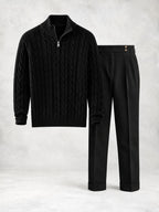 Ensemble homme pull maille torsadée demi-zip et pantalon