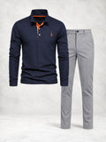 Ensemble homme polo boutonné manches longues pantalon droit