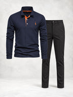 Ensemble homme polo boutonné manches longues pantalon droit