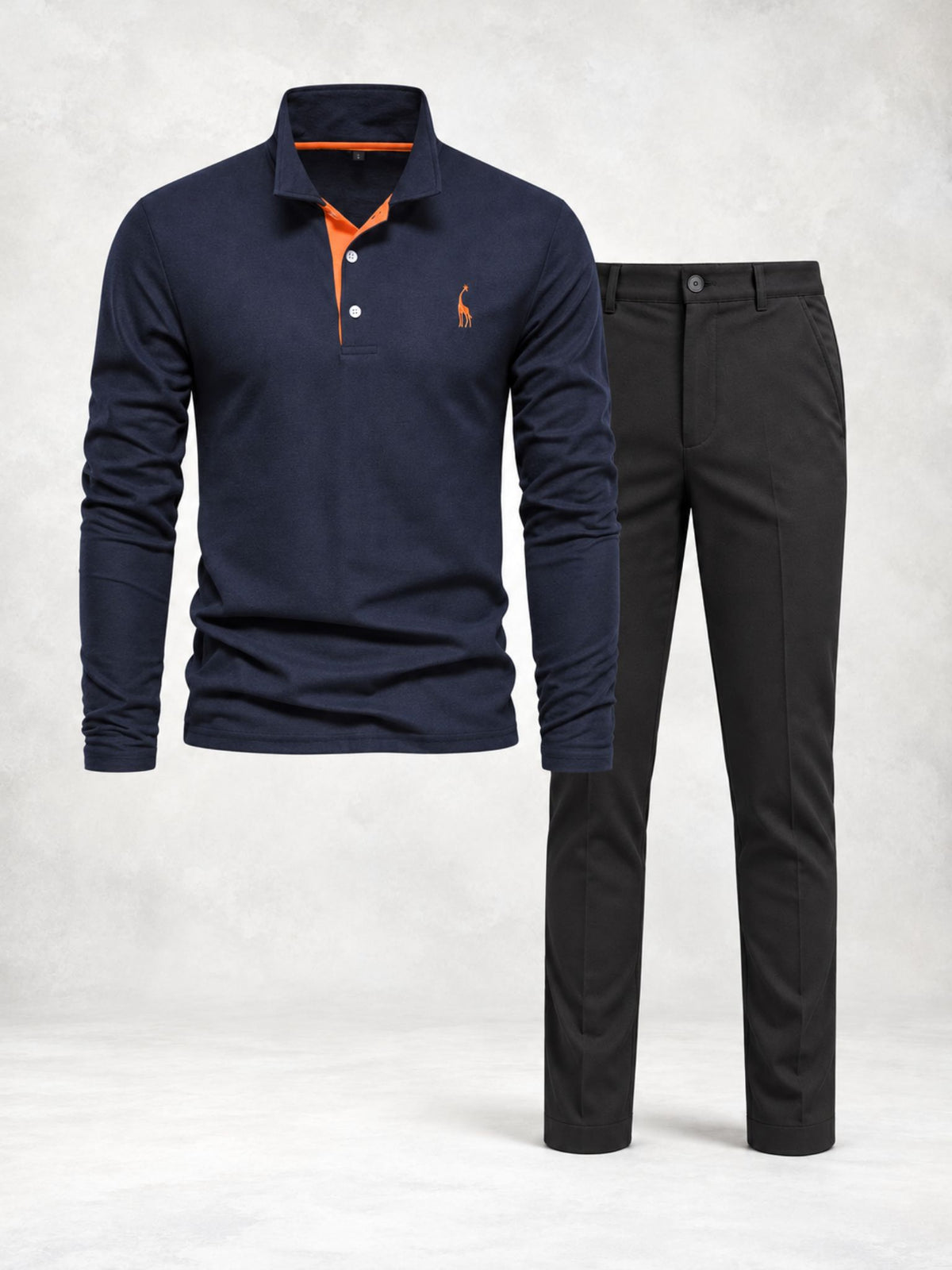 Ensemble homme polo boutonné manches longues pantalon droit