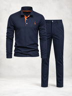 Ensemble homme polo boutonné manches longues pantalon droit