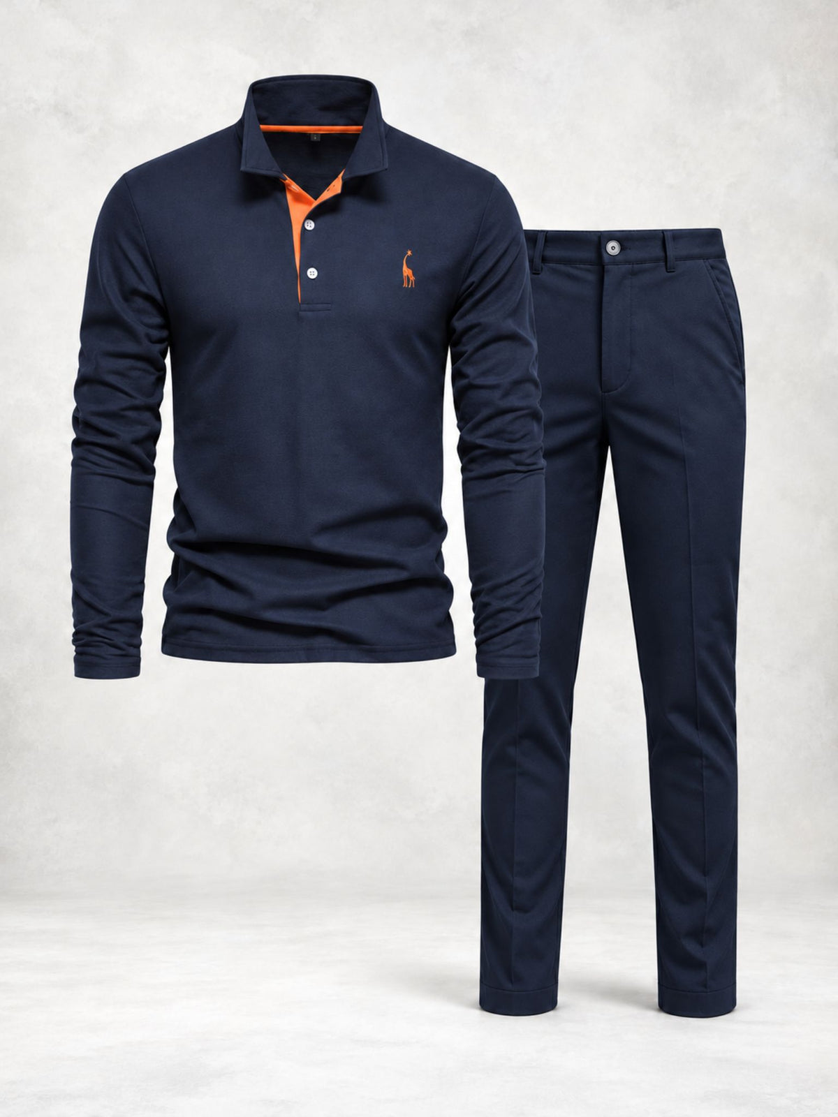 Ensemble homme polo boutonné manches longues pantalon droit