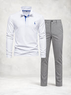 Ensemble homme polo boutonné manches longues pantalon droit