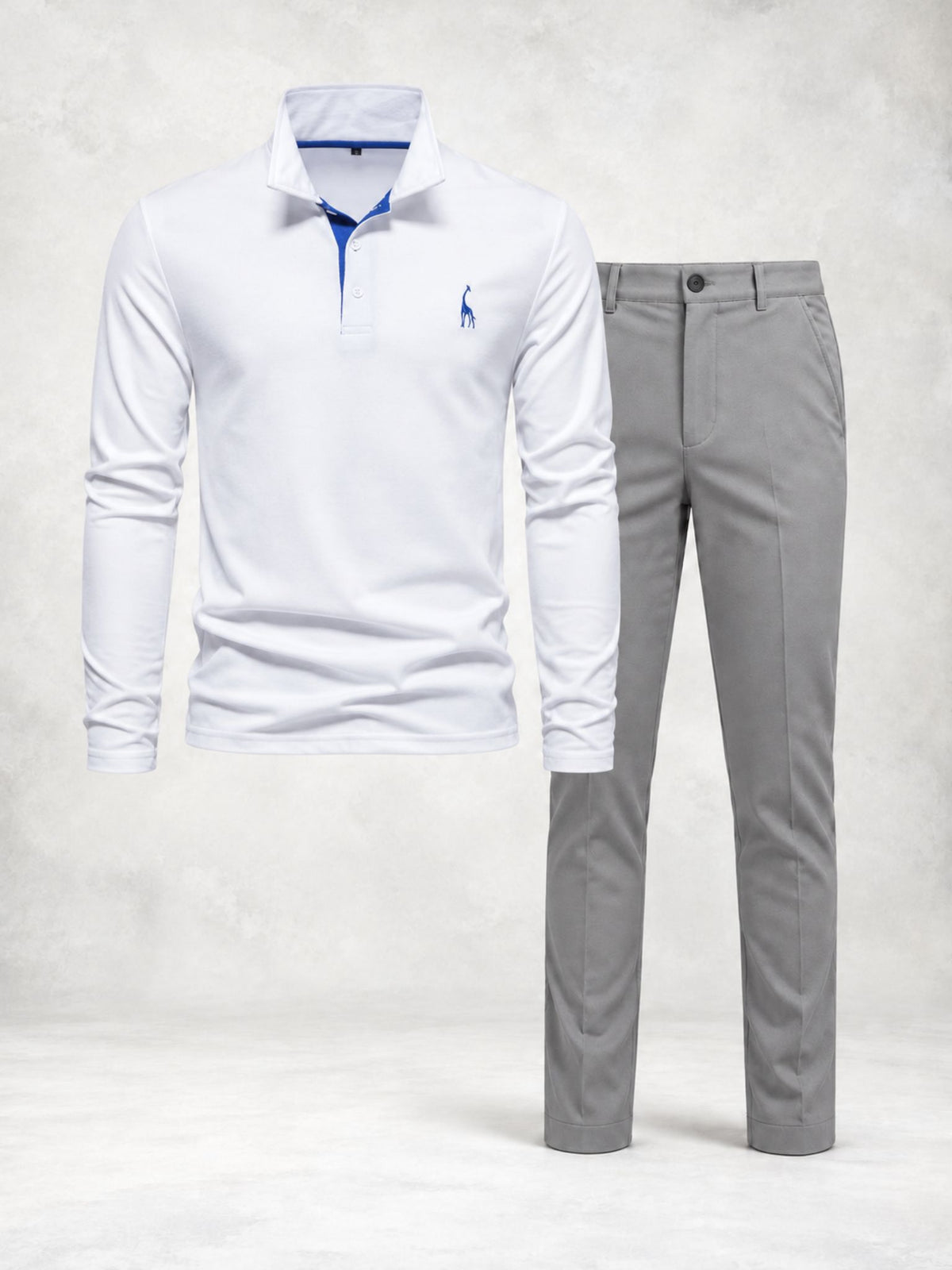 Ensemble homme polo boutonné manches longues pantalon droit
