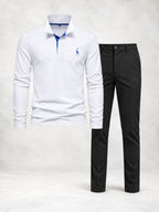 Ensemble homme polo boutonné manches longues pantalon droit