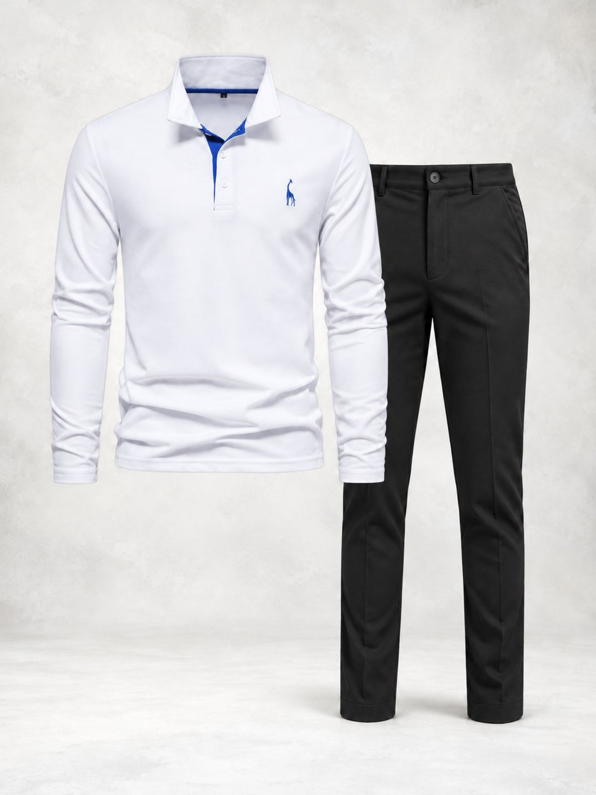 Ensemble homme polo boutonné manches longues pantalon droit