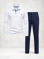 Ensemble homme polo boutonné manches longues pantalon droit