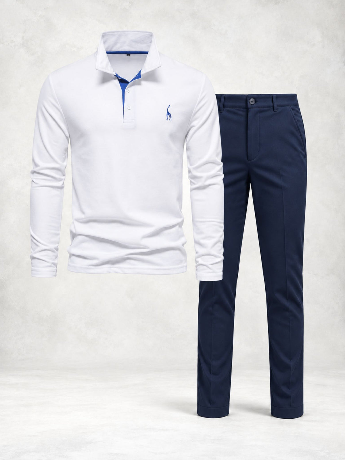 Ensemble homme polo boutonné manches longues pantalon droit