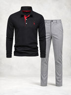 Ensemble homme polo boutonné manches longues pantalon droit