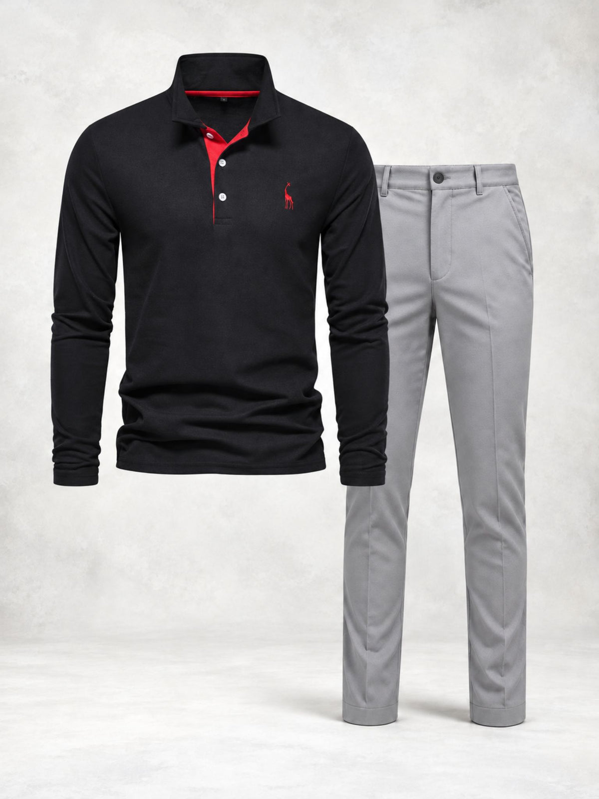 Ensemble homme polo boutonné manches longues pantalon droit