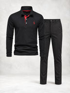 Ensemble homme polo boutonné manches longues pantalon droit