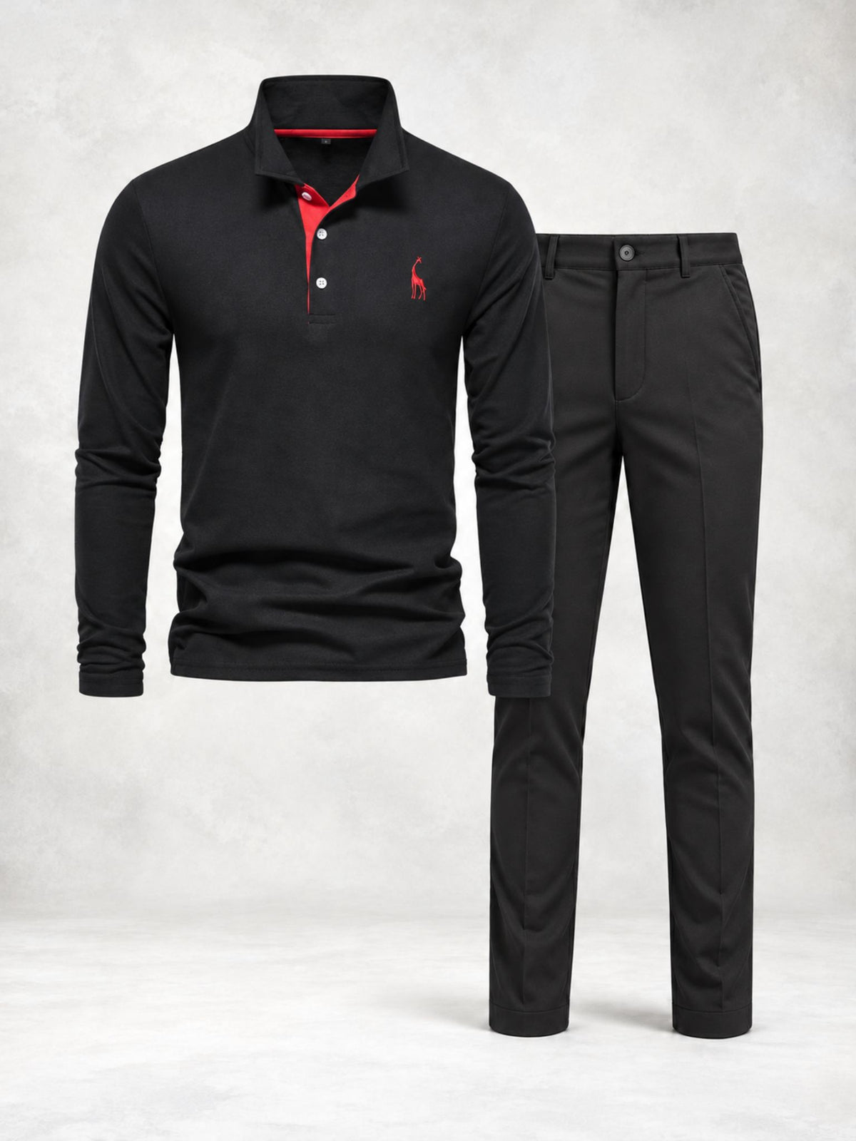 Ensemble homme polo boutonné manches longues pantalon droit