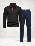 Ensemble homme polo boutonné manches longues pantalon droit