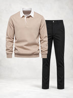 Ensemble homme polo maille manches longues et pantalon