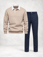 Ensemble homme polo maille manches longues et pantalon