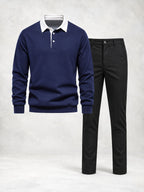 Ensemble homme polo maille manches longues et pantalon