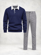 Ensemble homme polo maille manches longues et pantalon