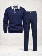Ensemble homme polo maille manches longues et pantalon