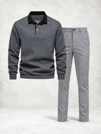 Ensemble homme polo maille manches longues et pantalon