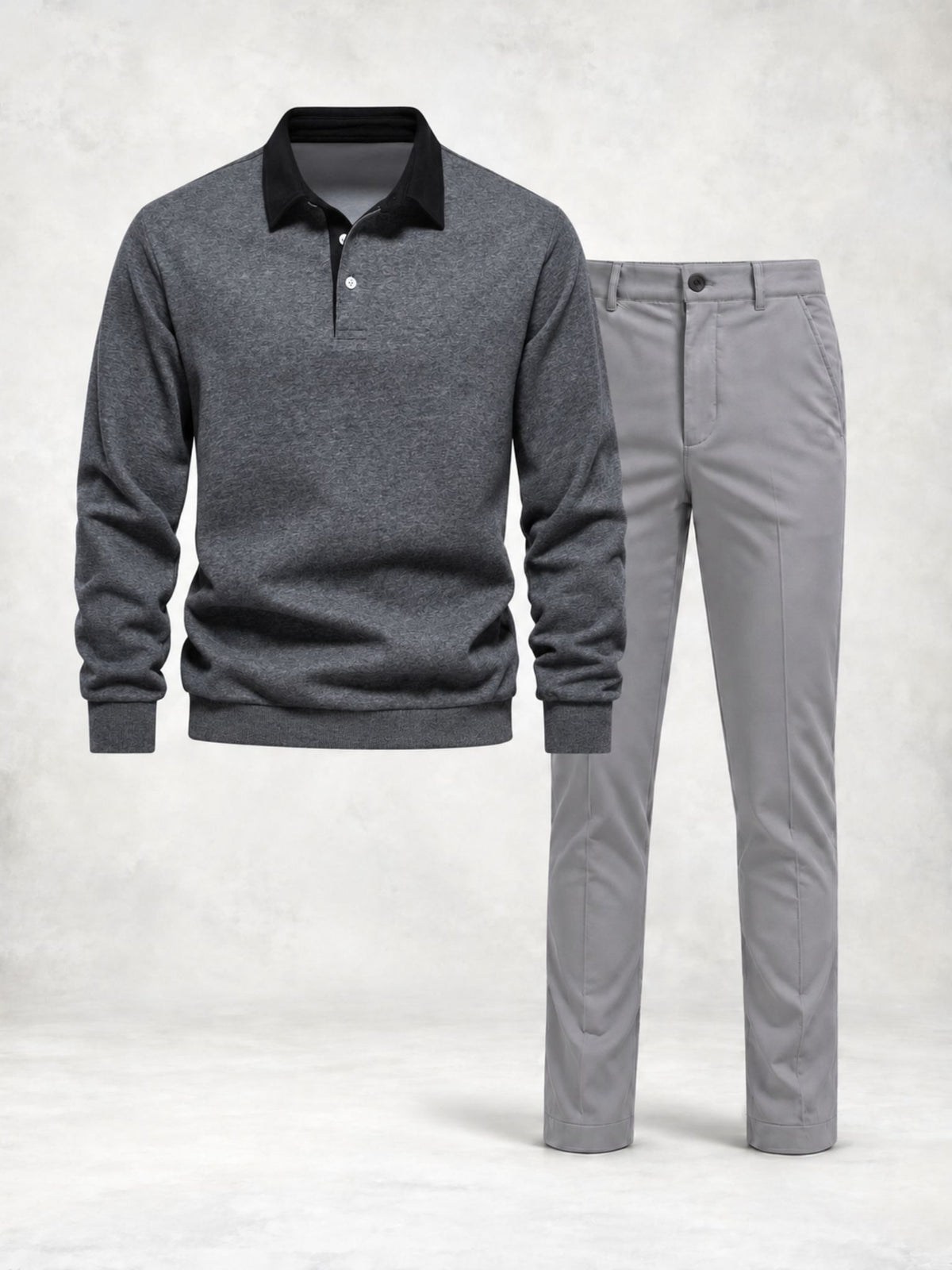 Ensemble homme polo maille manches longues et pantalon
