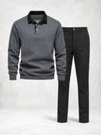 Ensemble homme polo maille manches longues et pantalon