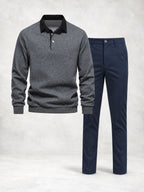 Ensemble homme polo maille manches longues et pantalon