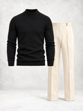 Ensemble homme pull maille col montant et pantalon à pinces