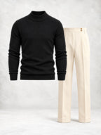 Ensemble homme pull maille col montant et pantalon à pinces