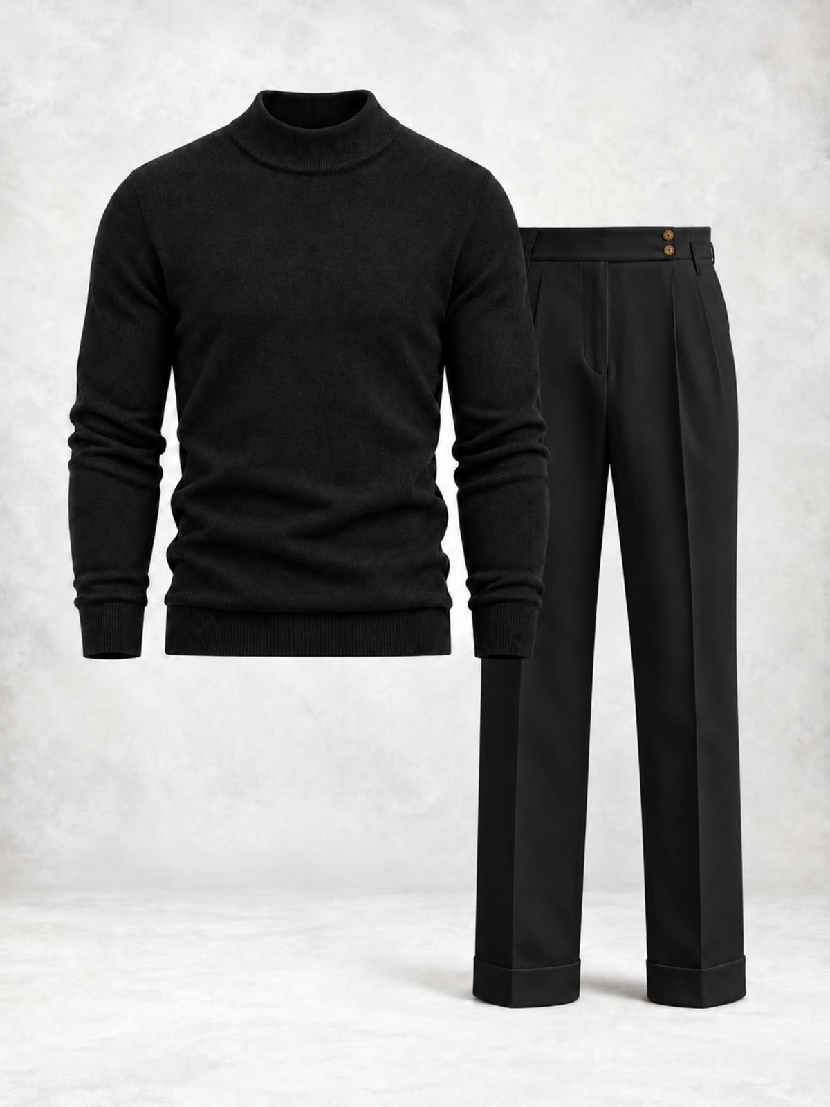 Ensemble homme pull maille col montant et pantalon à pinces