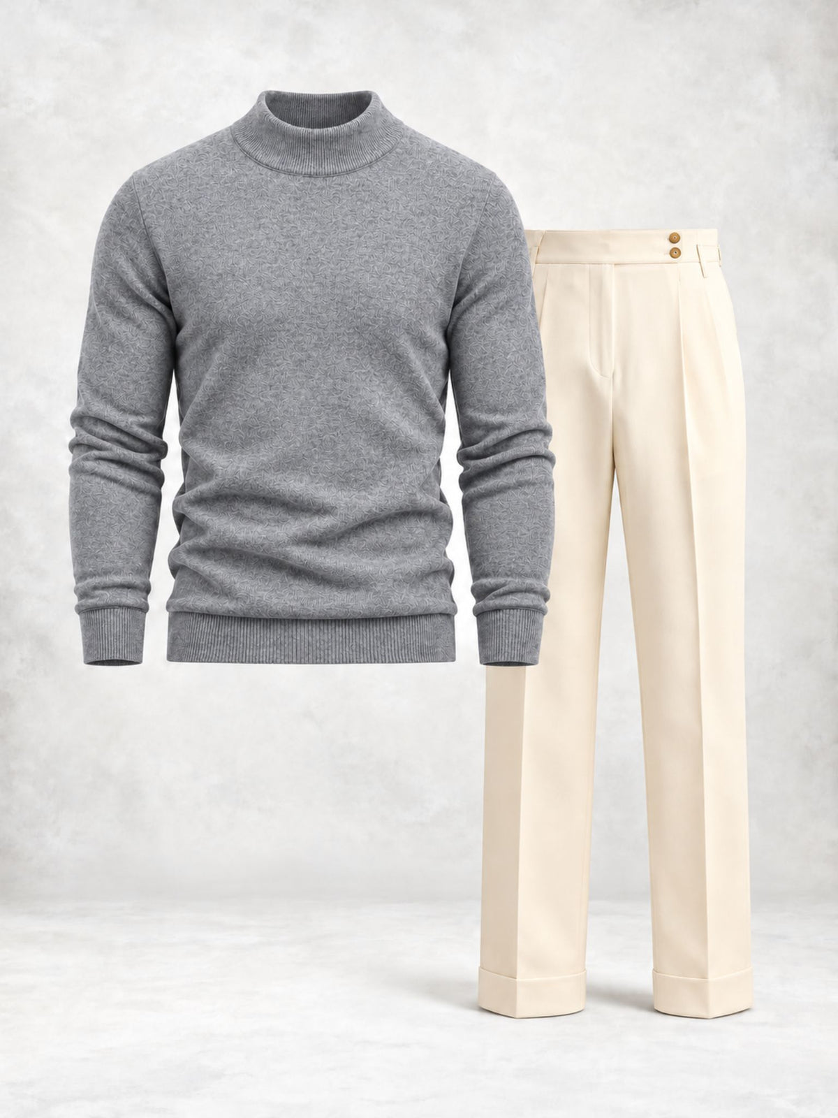 Ensemble homme pull maille col montant et pantalon à pinces