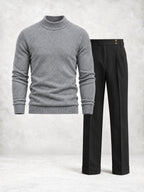 Ensemble homme pull maille col montant et pantalon à pinces