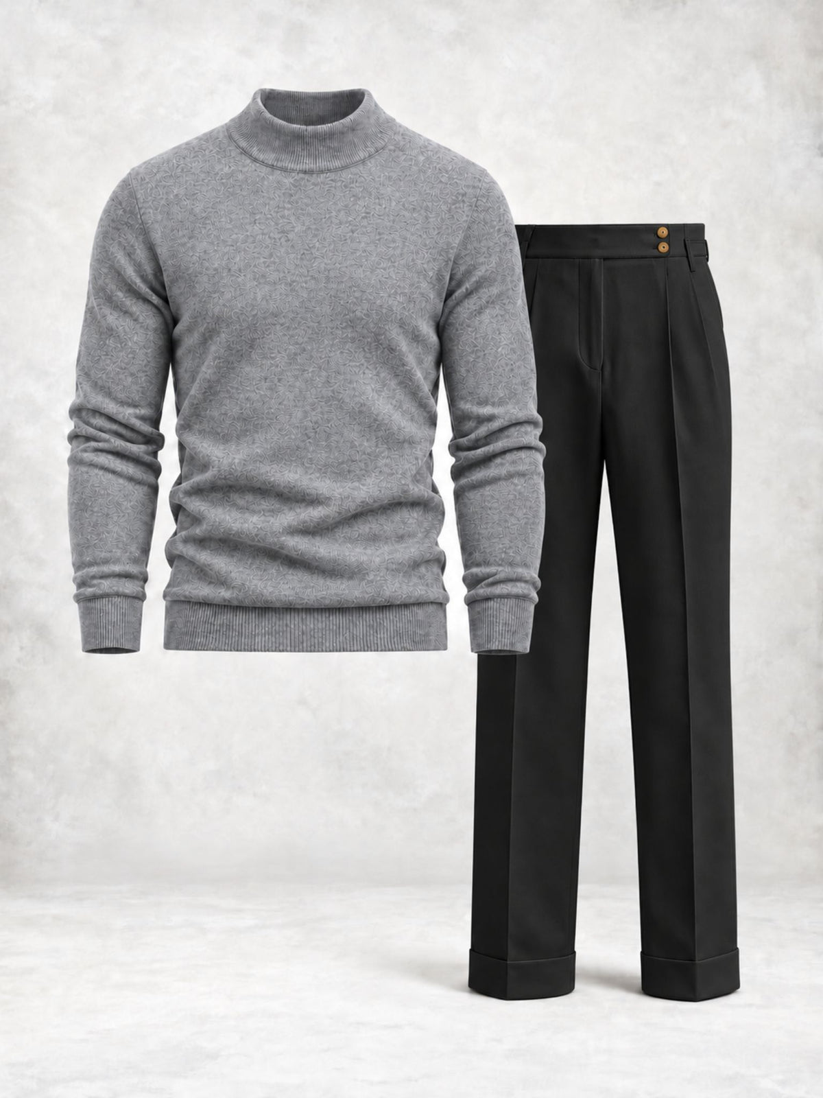 Ensemble homme pull maille col montant et pantalon à pinces