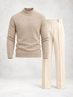 Ensemble homme pull maille col montant et pantalon à pinces