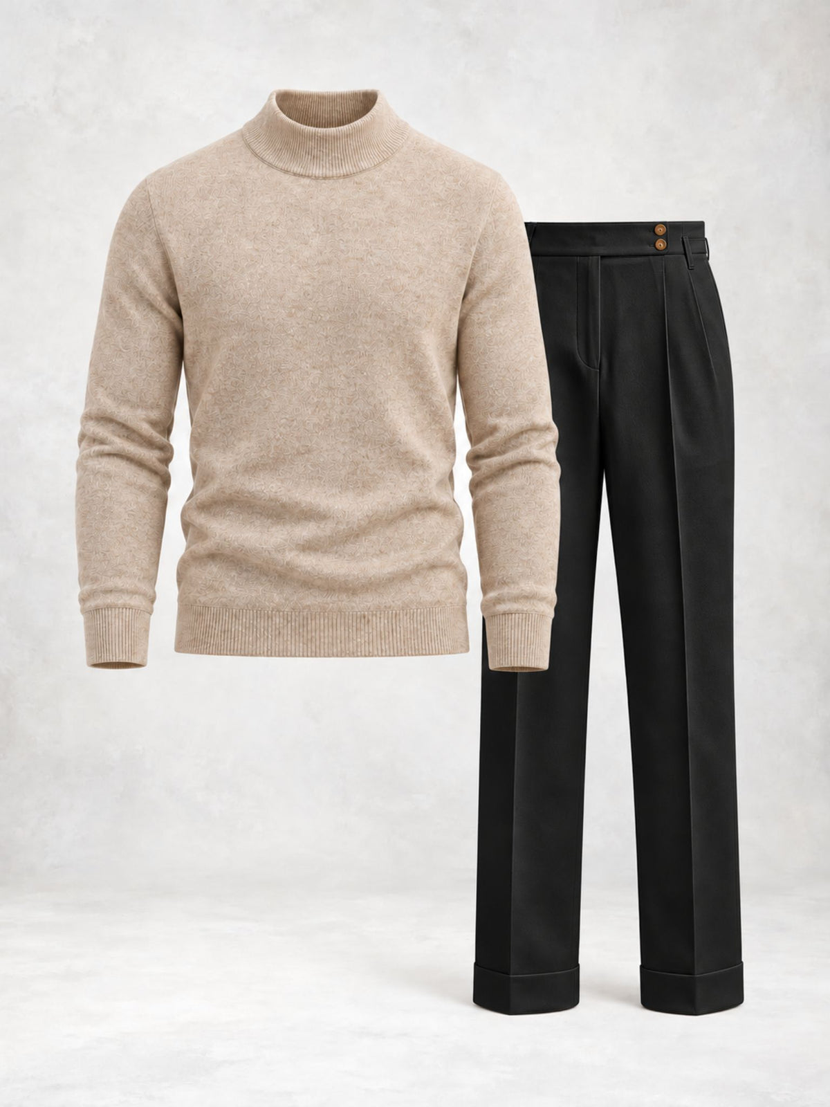 Ensemble homme pull maille col montant et pantalon à pinces