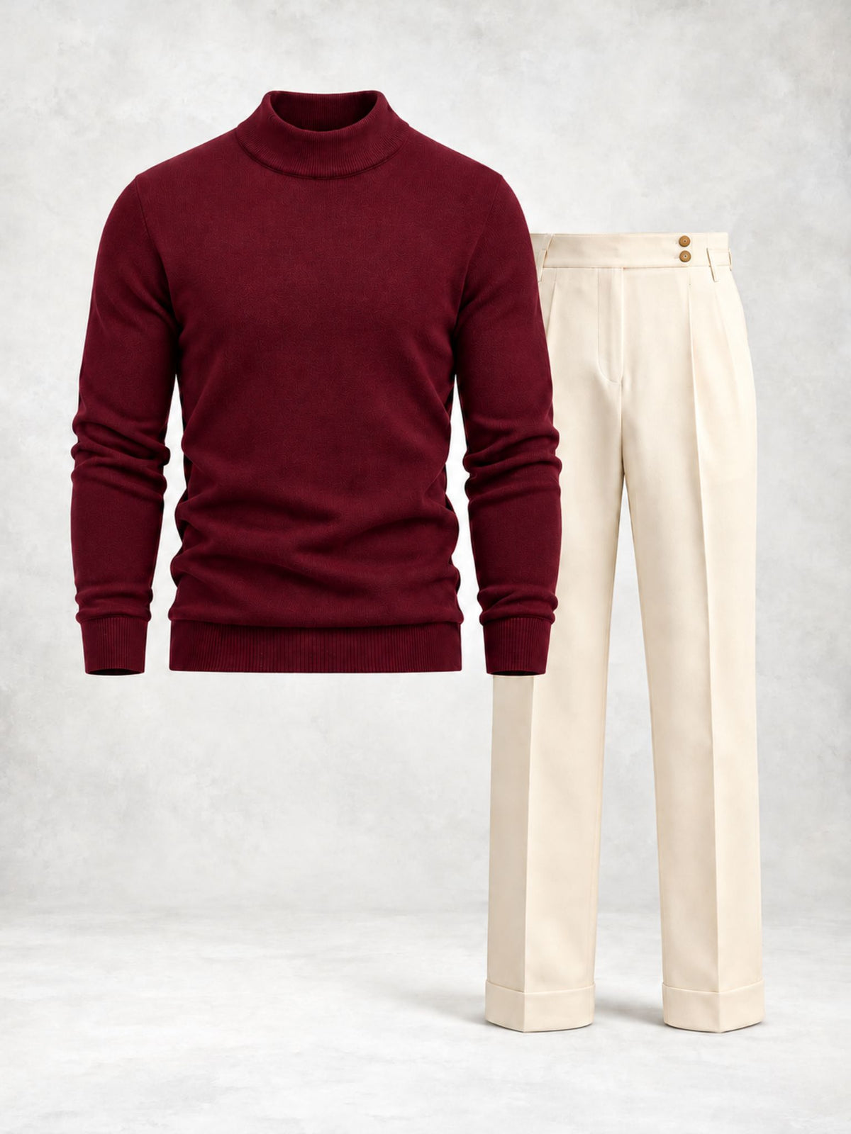 Ensemble homme pull maille col montant et pantalon à pinces