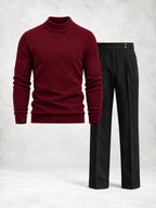 Ensemble homme pull maille col montant et pantalon à pinces